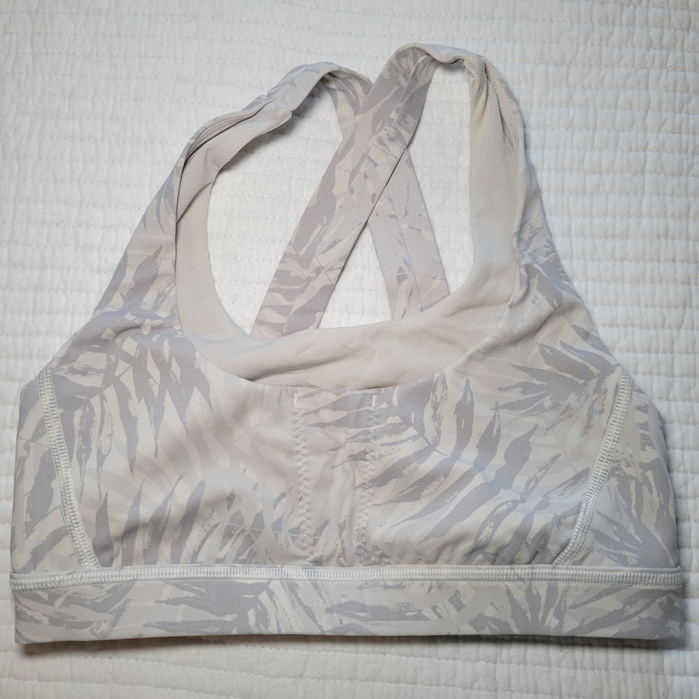 Lululemon Energy Sports Bra White Gray Tropical Palm Leaf Print‎ Size 6